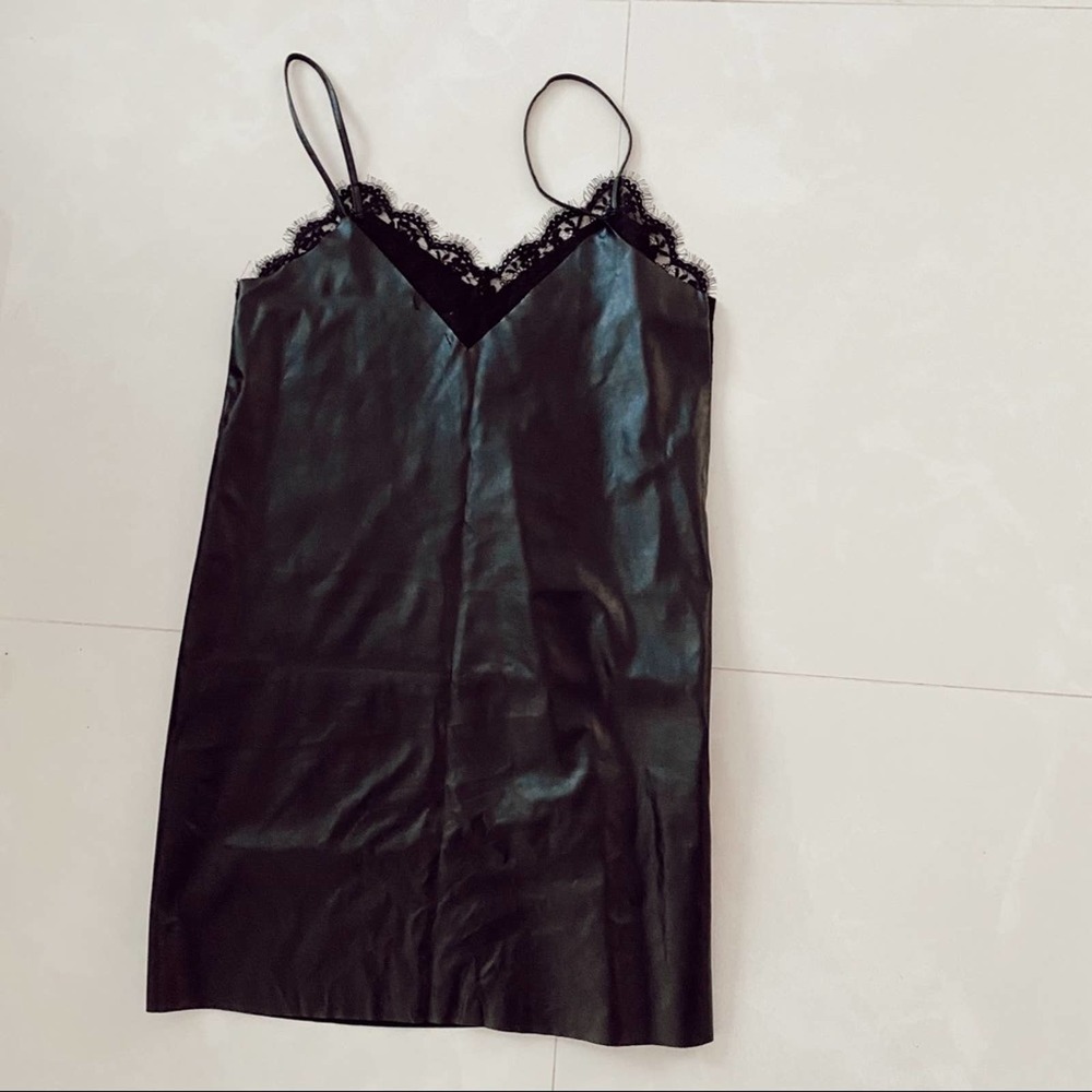 Zara Faux Leather Black Lace Detail Dress - Picture 5 of 6